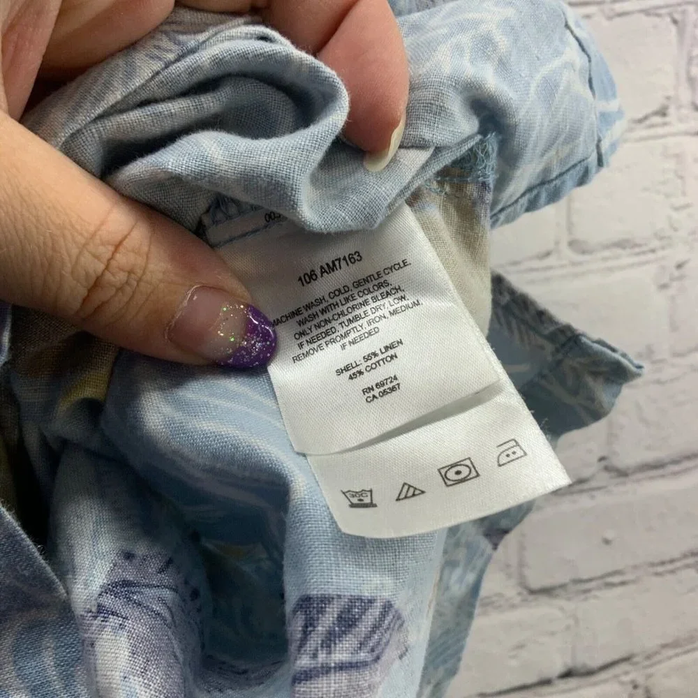 Columbia Hawaiian Shirt Linen Blend Mens Sz XL Pale‎ Blue Print